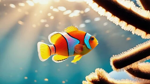 Juvenile Clownfish Swimming Among Coral