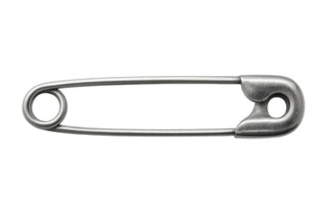 Metal safety pin securely fastening fabric, clasping tightly against white background, highlighting practical utility and minimalist design
