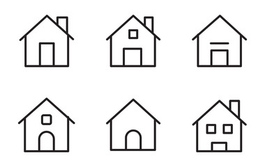 Collection home icons. House symbol. Set of real estate objects and houses black icons isolated on white background. Vector illustration.
