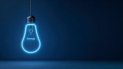 A light bulb is lit up in a blue background