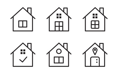 House icons set. Home icon collection. Real estate. Flat style houses symbols for apps and websites on whitr background - stock vector.