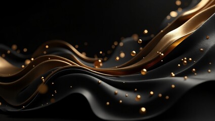 uma cena abstrata com formas metálicas fluidas em ouro derretido, dinamicamente suspensas no ar.