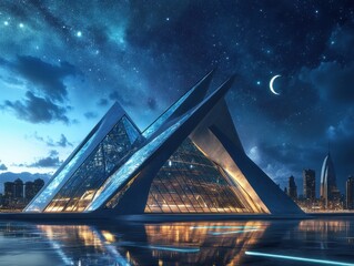 Futuristic architectural marvel at night