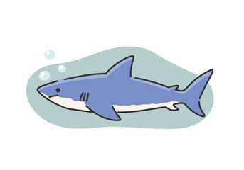 Vector illustration of shark on white background, flat style.