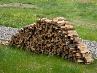 Cross-section background of a large number of firewood piles