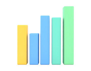 3D Bar Graph of Growth and Data Trends in Pastel Colors on White