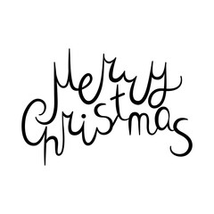 Black Merry Christmas lettering isolated on white background. Hand-written text print for holiday cards, seasonal banners, flyers, posters, party invitations