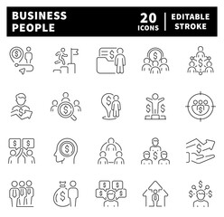 Business thin line icons collection. Businessman, business people, business partner, business related icons