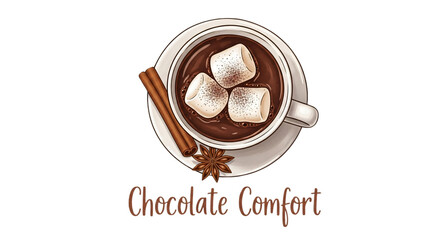 Cozy hot chocolate with melting marshmallows, cinnamon, and star anise, perfect for festive holiday cards, winter menus, cafe promotions, and comforting recipe blogs.