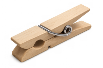 Classic wooden clothespin isolated on transparent background, ready for holding laundry or other items