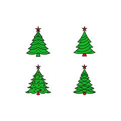 Fototapeta premium Christmas tree vector illustration with snow ornaments star and festive holiday decorations