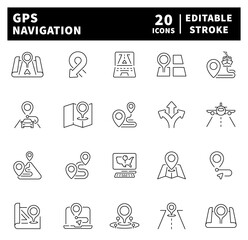 GPS navigation web icons in line style. GPS navigation icon set. Thin line icons set related to GPS and navigation