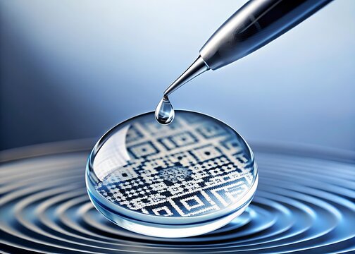 QR Code Technology Under Liquid Droplet with Pipette for Scientific Research - Powered by Adobe
