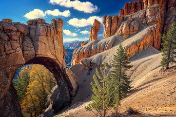 natural rock arch in mountainous wilderness landscape