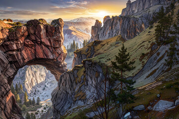 natural rock arch in mountainous wilderness landscape