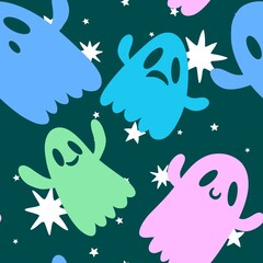 Halloween ghost seamless cute cartoon pattern for wrapping paper and fabrics