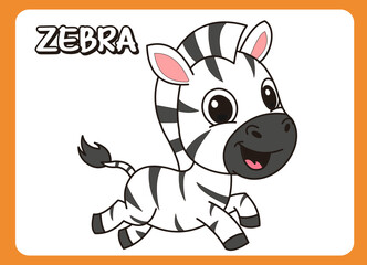 Cute little zebra  happy smile cartoon illustration. vector 2 dimension