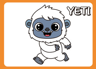 Cute little yeti  happy smile cartoon illustration. vector 2 dimension