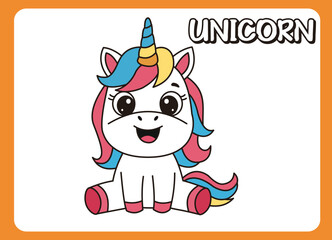 Cute little unicorn  happy smile cartoon illustration. vector 2 dimension