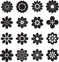 Obraz premium A Charming Collection of Black and White Floral Vector Illustrations Showcasing Diverse Petal Designs and Styles for Creative Projects