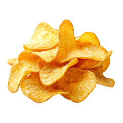 Crispy potato chips with golden edges, piled together