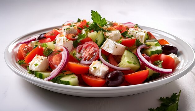 in a white dish turkish coban salata also known as shepherd s salad