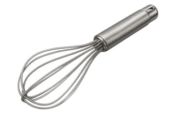Fototapeta premium Stainless steel whisk floating against transparent backdrop, blending ingredients during kitchen preparation