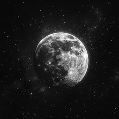 Moon out in the space, Blue moon glowing with  halo isolated on black background.  Amber moon, Full moon with star ,