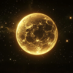 Moon out in the space, Blue moon glowing with  halo isolated on black background.  Amber moon, Full moon with star ,