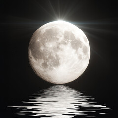 Moon out in the space, Blue moon glowing with  halo isolated on black background.  Amber moon, Full moon with star ,