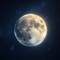 Moon out in the space, Blue moon glowing with  halo isolated on black background.  Amber moon, Full moon with star ,