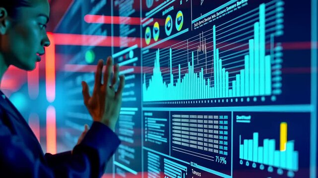 Interactive display, touchscreen technology, user interaction. Digital interface. Screens respond instantly to touch. Data analysis improves workplace efficiency. Technology integration enhances