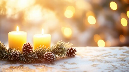 Warm and Cozy Candles with Pinecones for Holiday Decor