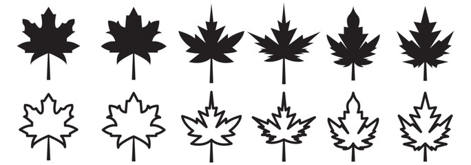 Maple leaf silhouette vector set, Canadian maple leaf icon vector