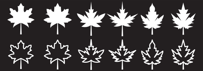 Maple leaf vector icons. Maple leaves set. Canadian leaf icon. Canada flag maple leaf icon vector. Maple leaf silhouettes. Canada flag