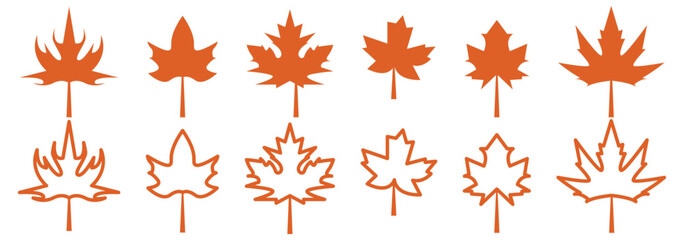 Maple leaf vector icons. Maple leaves set. Canadian leaf icon. Canada flag maple leaf icon vector. Maple leaf silhouettes. Canada flag