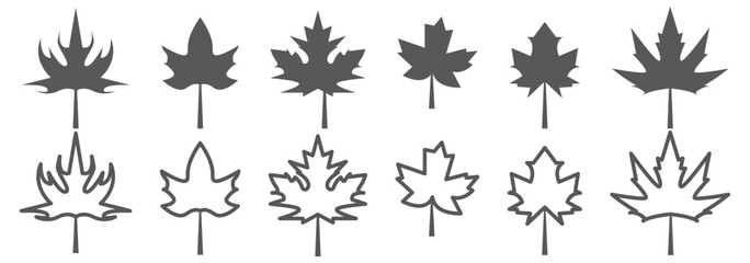 Maple leaf vector icons. Maple leaves set. Canadian leaf icon. Canada flag maple leaf icon vector. Maple leaf silhouettes. Canada flag