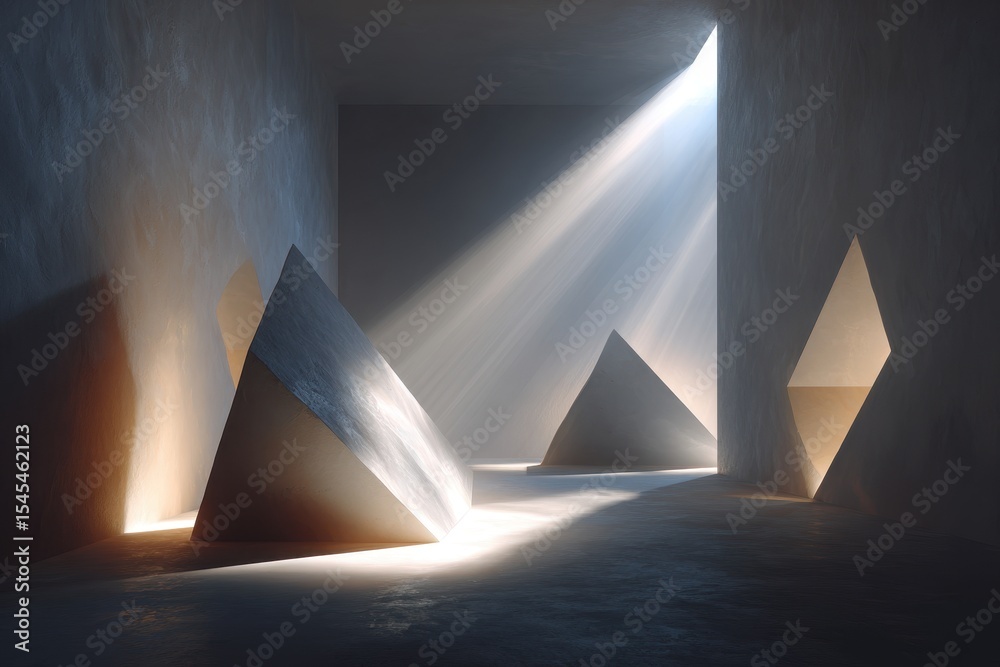 Poster abstract turquoise and beige archway creates a captivating entrance to a warmly lit space with potte