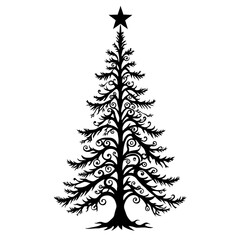 Ornate Christmas Tree Silhouette with Star