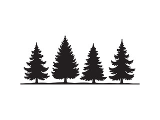 Obraz premium Silhouetted evergreen trees in a row isolated on white background simple forest design