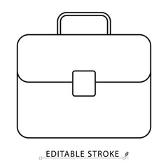 Briefcase icon in minimal line style with editable stroke. Business bag, office case, career symbol for corporate visuals, professional work, job planning, finance and document organization concept.