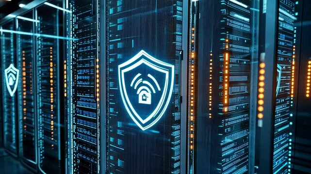 Illuminated server racks with security symbols