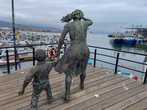 Ensenada, Mexico, June 5, 2025: The Monument to Fishermen on the Waterfront Monumento al Pescaderos with dramatic statues commemorate workers at Sea and their families waiting for them