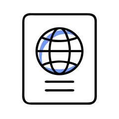 Simplified passport icon with globe symbol in minimalist design