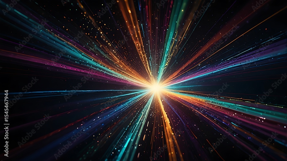 Fototapete vibrant light streaks exploding from a central point in dark space