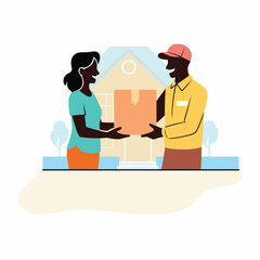 Delivery Man Handing Package to Customer at Home