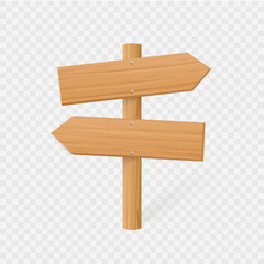 Wooden signboard vector illustration. Realistic wood sign post. Blank board with wood texture, plywood road pointer