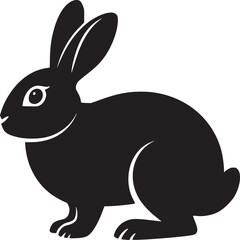 A stylized black silhouette of a rabbit with long ears sitting on a white background in vector format