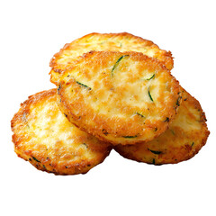 Golden Zucchini Fritters Stacked on White Background