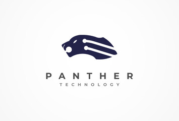 Panther Logo, Panther Head with tech style logo design, vector illustration